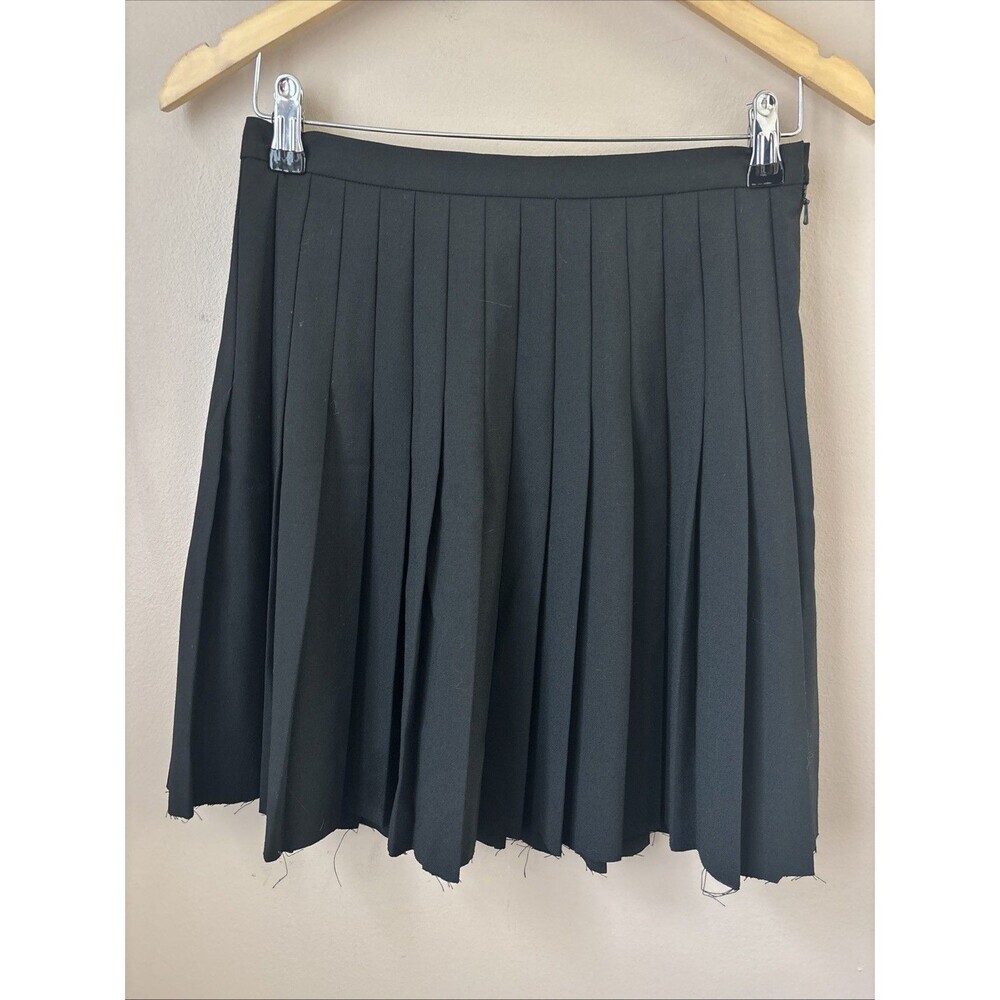 Vintage Eddie Bauer Pleated Mini Skirt Womens 6 Black Frayed Hem